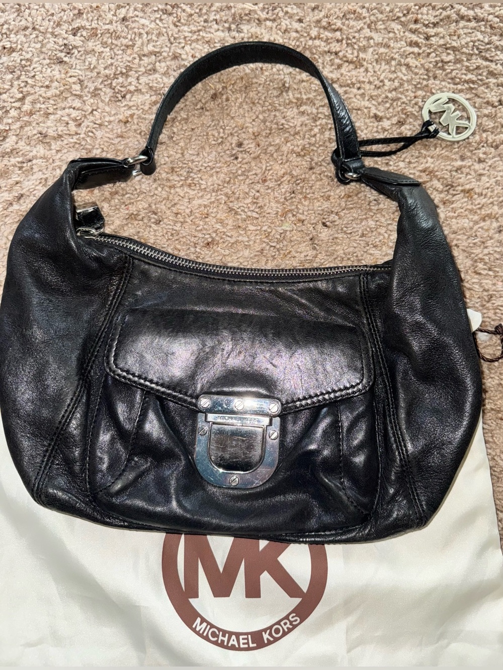 Michael Kors Black Leather Hobo Shoulder Bag, 13x8